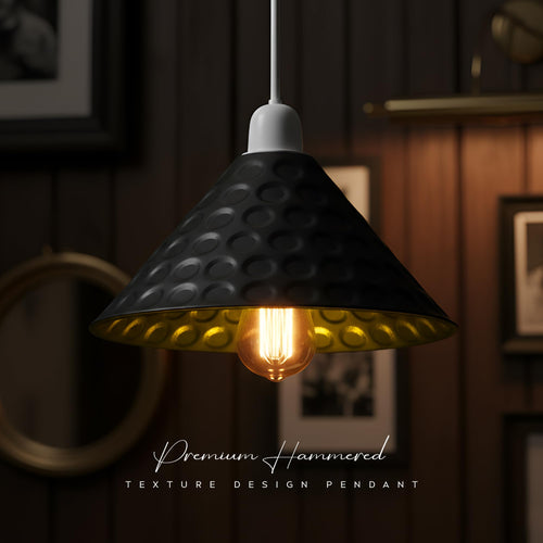 Hammered Black and Gold Cone Light Shade, Modern Easy Fit