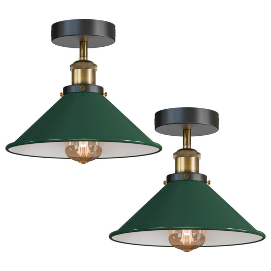 Industrial 2 Pack Metal Cone Flush Mount Light E27 Fitting~6520