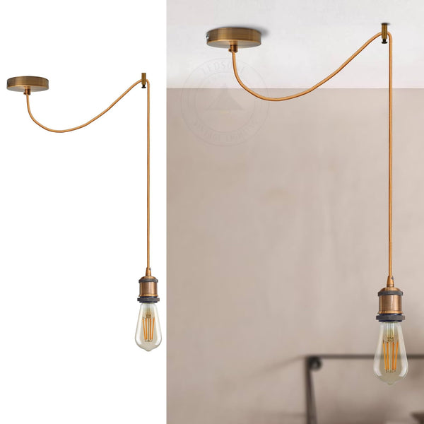 Industrial Vintage Ceiling Hanging Lighting Kit~6386 – Yellow Brass + Bulb