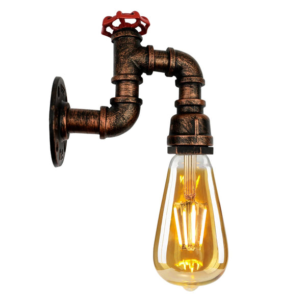 Industrial Water Pipe Wall Light | Retro Steampunk E27 Sconce~2173 – Rustic Red / Yes