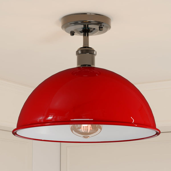 Metal Dome Low Semi Flush Ceiling Light ~6480 – Red