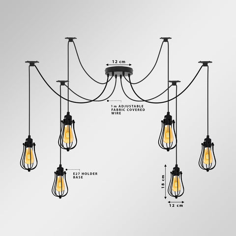 Black 2m Pendant Light Cage Retro Industrial Ceiling Light Spider Lamp~1187