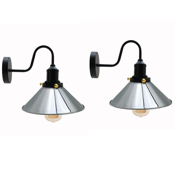 LEDSone Vintage Industrial Wall Sconce - Metal Cone E27 Wall Lamp ~6615 – Satin Nickel / 2