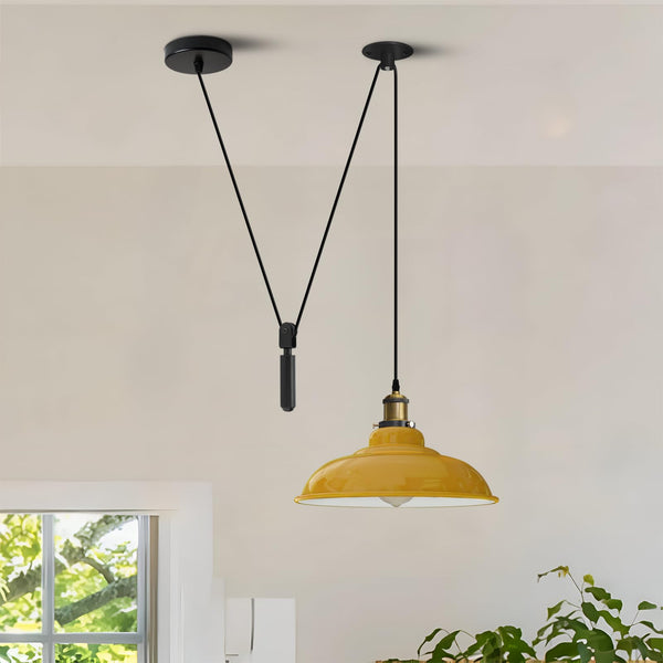Industrial Pulley Light | Adjustable Vintage Ceiling Lamp ~6565 – Yellow Curvy - 32cm