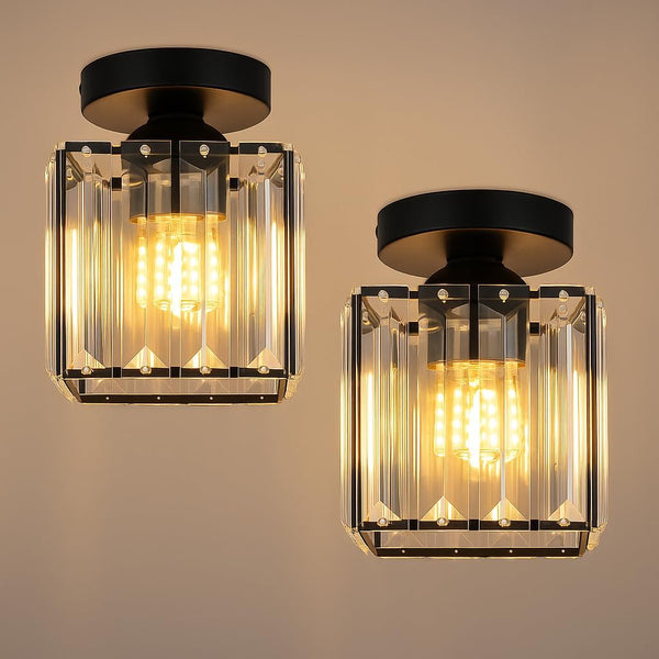 Lámpara de techo cuadrada semiempotrada de cristal K9 moderna ~6037  – No / Negro
