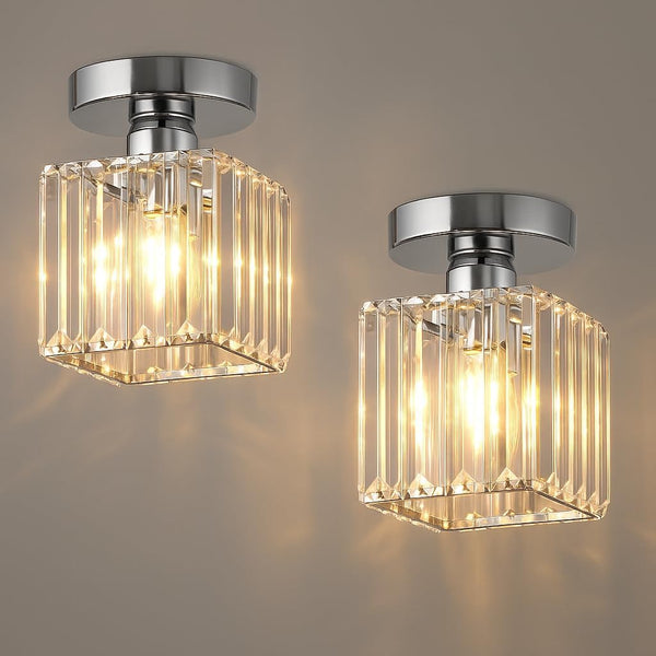 Lámpara de techo cuadrada semiempotrada de cristal K9 moderna ~6037  – No / Cromo
