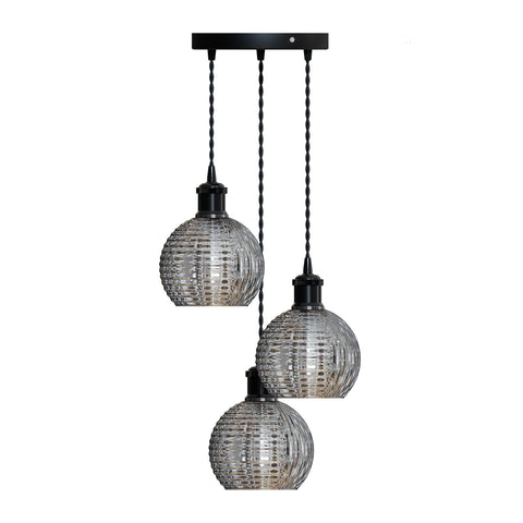 Modern Industrial Ribbed Glass Pendant Light E27 Globe Lamp ~6513