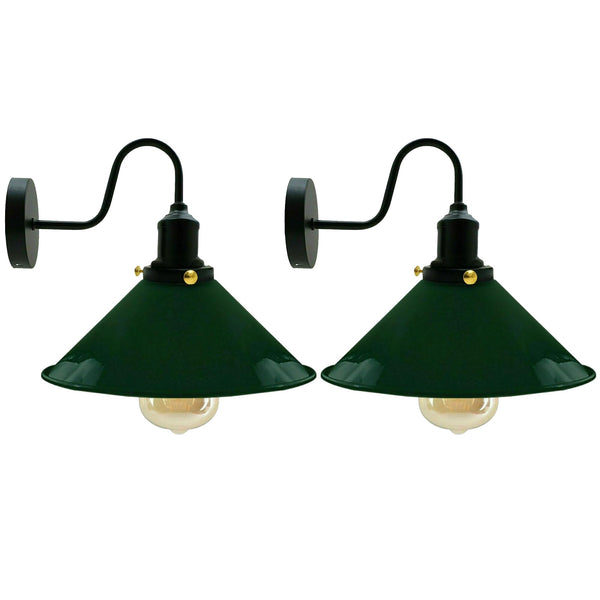 LEDSone Vintage Industrial Wall Sconce - Metal Cone E27 Wall Lamp ~6615 – Green / 2