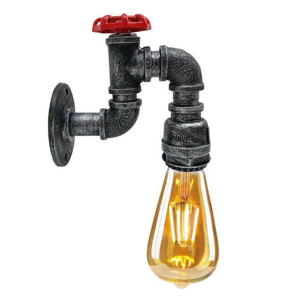 Industrial Water Pipe Wall Light | Retro Steampunk E27 Sconce~2173 – Brushed Silver / Yes
