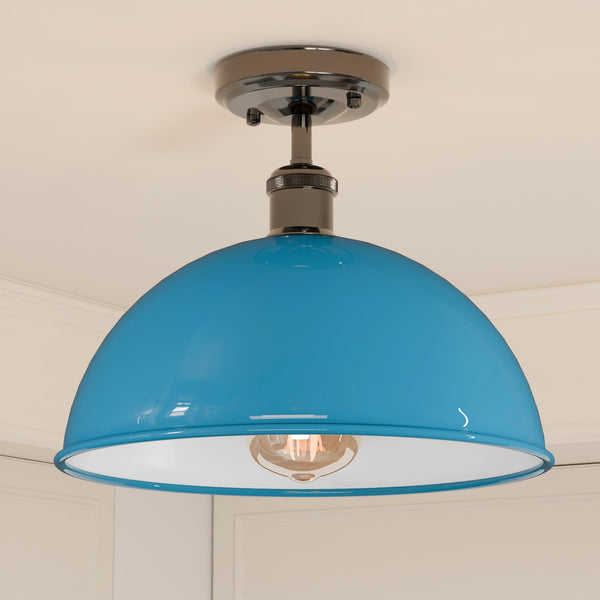 Metal Dome Low Semi Flush Ceiling Light ~6480 – Light Blue