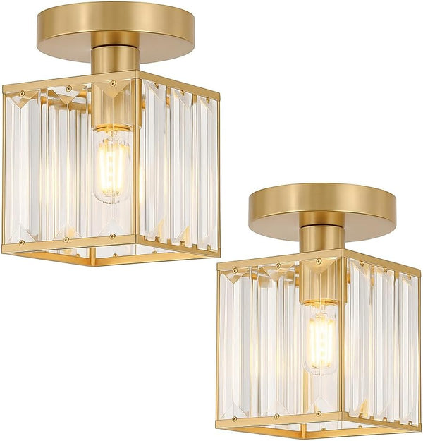 Lámpara de techo cuadrada semiempotrada de cristal K9 moderna ~6037  – No / Oro