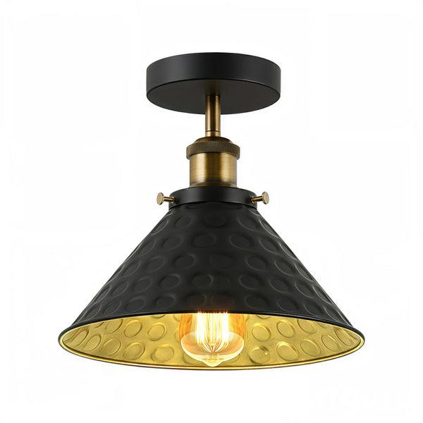 Black Semi Flush Mount Ceiling Light ~6566 – Black Inner Gold With Bulb