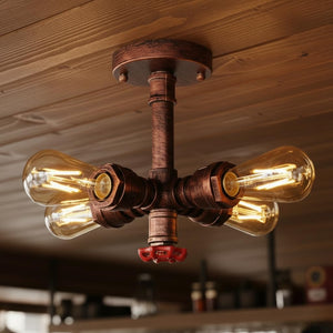 4-Light Steampunk Flush Mount Pipe Ceiling Light ~6542