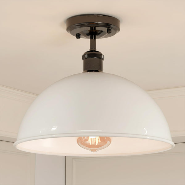 Metal Dome Low Semi Flush Ceiling Light ~6480 – White