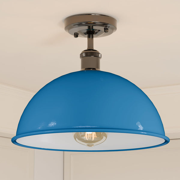 Metal Dome Low Semi Flush Ceiling Light ~6480 – Blue