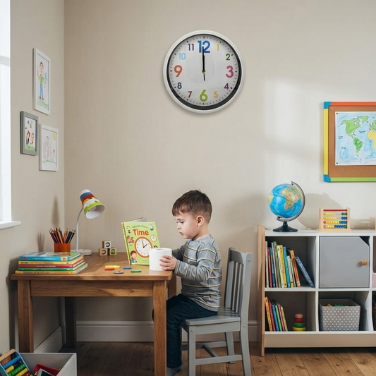 Reloj de pared redondo de cuarzo a pilas para niños, colorido, 5194