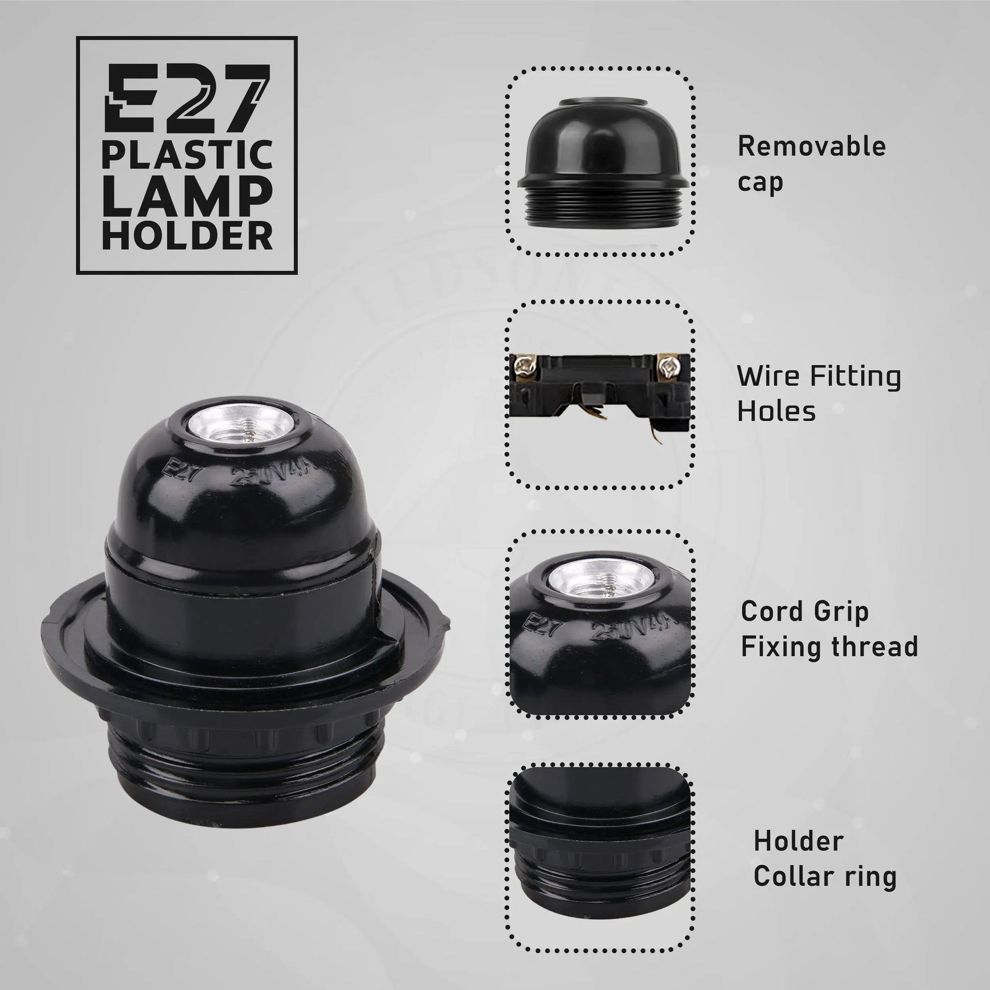 E27 Light Bulb,Pendant Socket Holder Edison Screw Black Plastic Lamp holder~4391