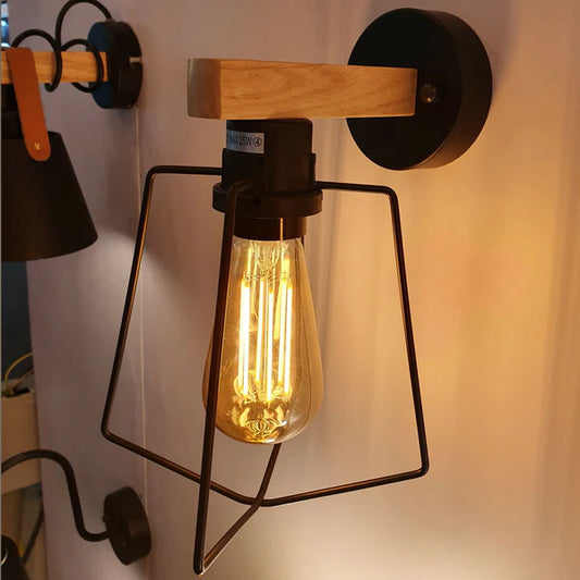 E27 Modern Industrial Retro Wall Lights Fittings Indoor Sconce Wood Metal Lamp~2469