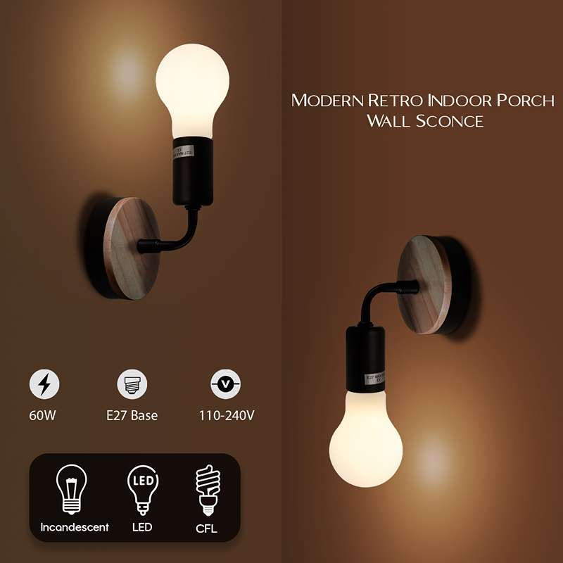 Wood Metal Wall Lamp Industrial Socket Indoor Lighting Bedside Lamps-Details