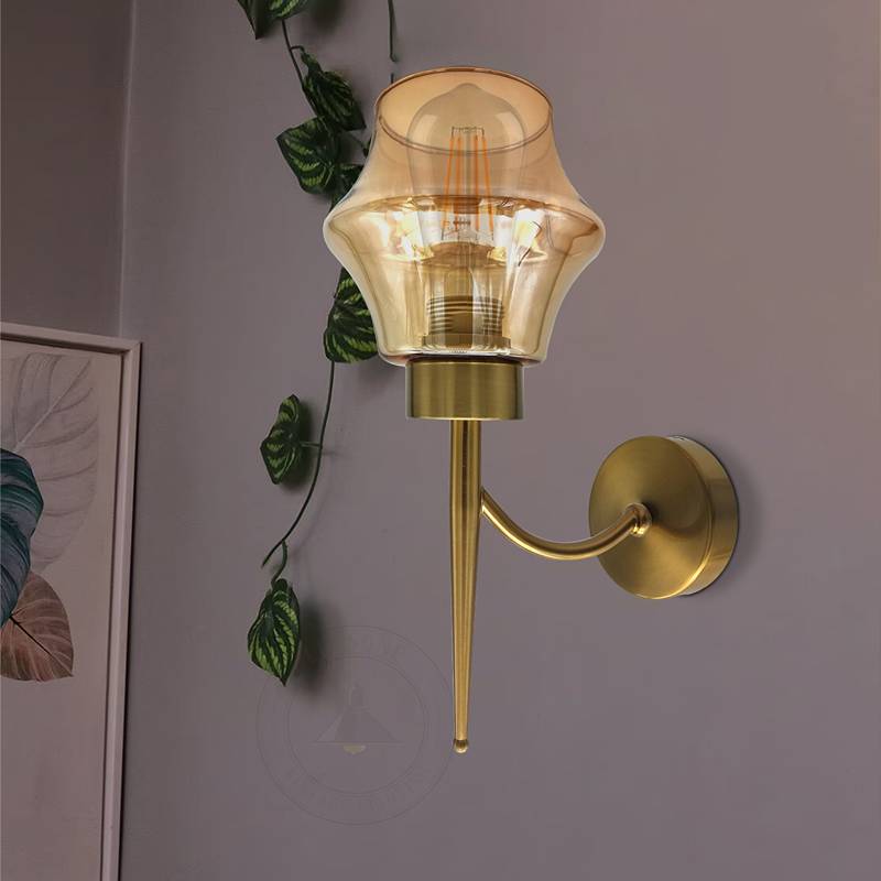 Amber glass wall sconce wall light copper plating 