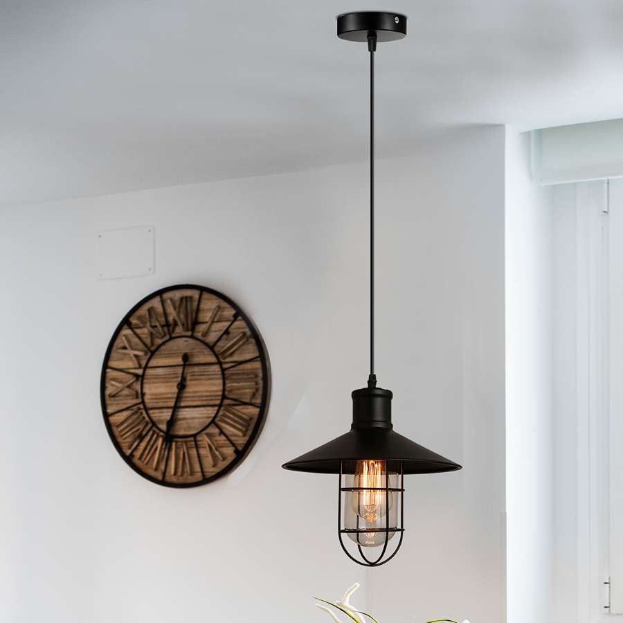 Retro Industrial Black Wire Cage Metal Shade Pendant Lamp Dining Table - Application Image 3