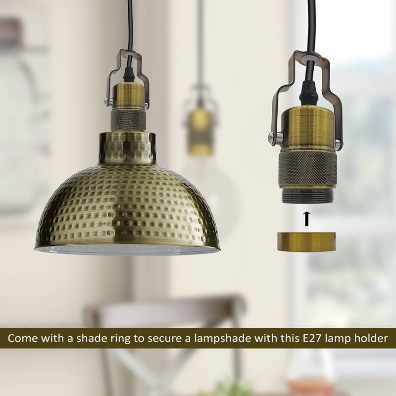 Vintage Industrial Style 1m Yellow Brass Ceiling E27 Pendant Lamp Holder Fitting-App 4