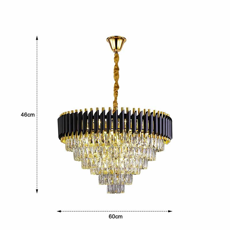 Black and Gold Crystal Pendant Light 3- Tier Pendant Light Fixture Round Flush Mount Crystal Ceiling Light