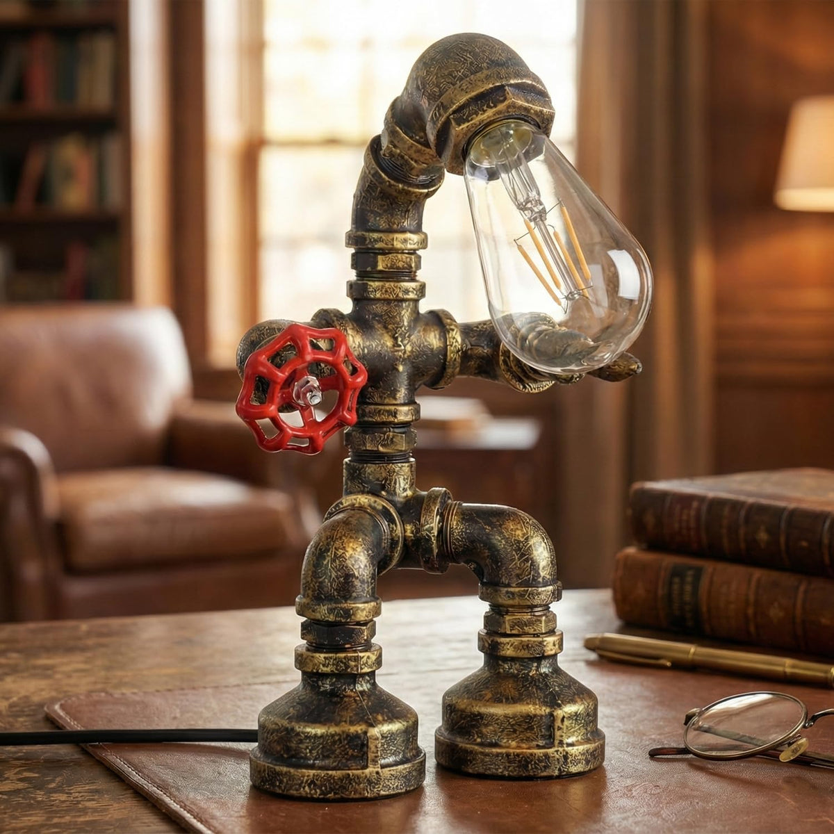 VINTAGE INDUSTRIAL RETRO Style Steel Pipe Desk Table Lamp Light Edison