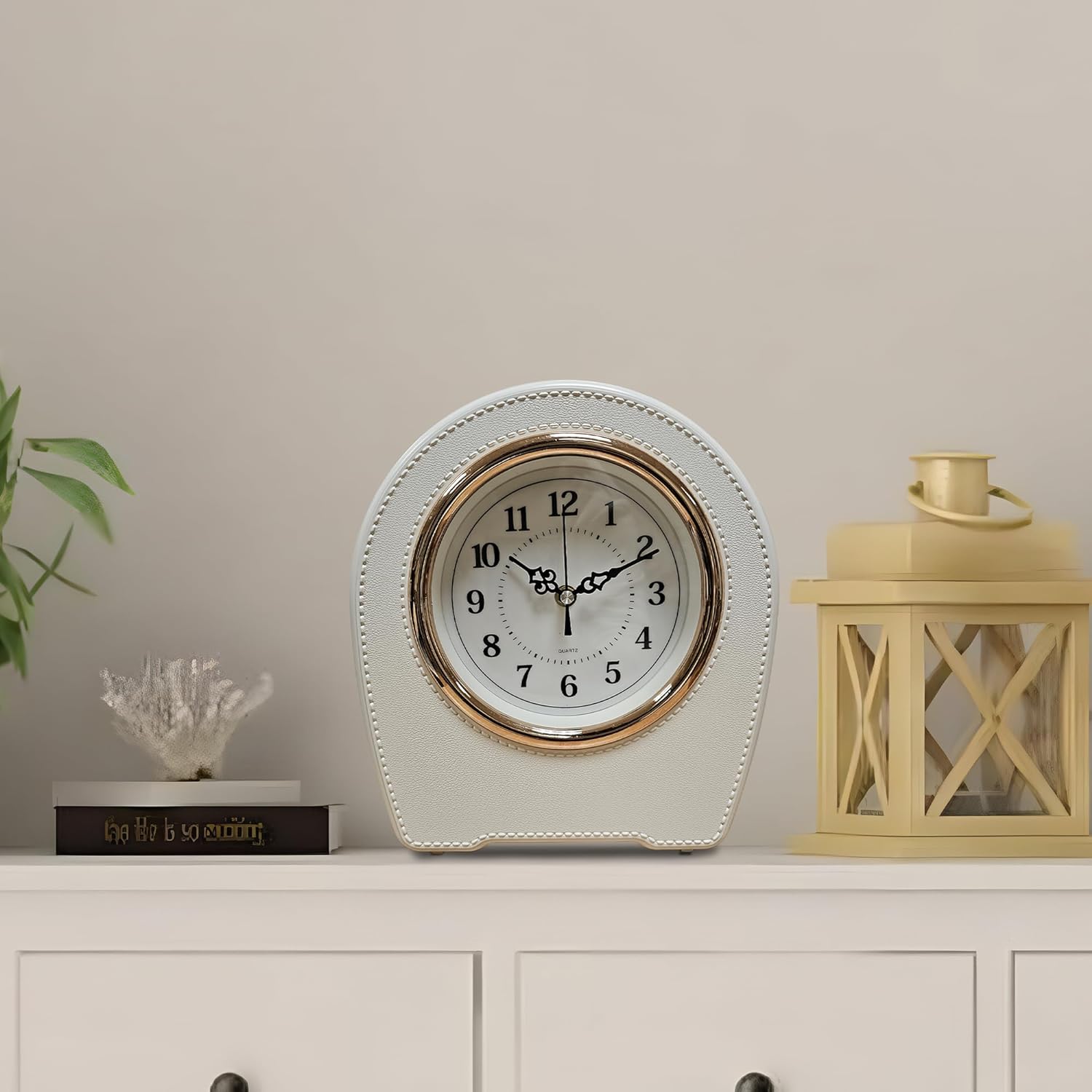 White Leather Mantel Clocks Battery Operated