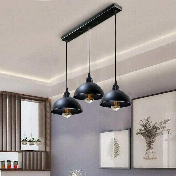Industrial 3 Way Pendant Light E27 Triple Dome Ceiling Fitting