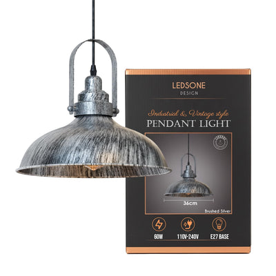 Vintage Style Brushed Silver Metal Ceiling Pendant Light~6467