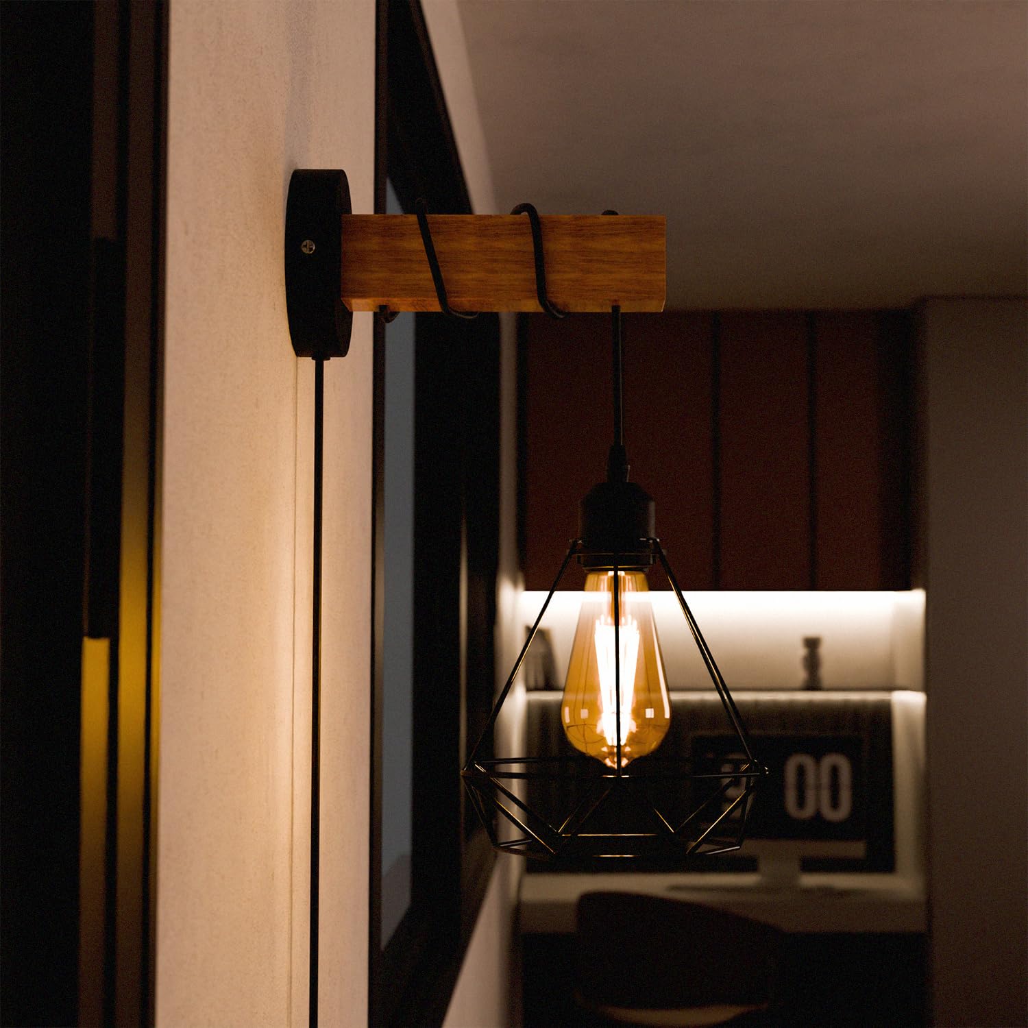 wooden wall-mounted light