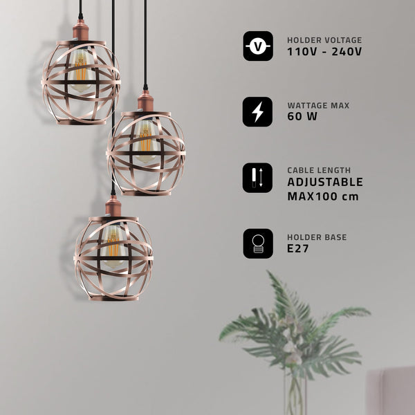 Industrial Metal Cage Pendant Light Fitting ~6353 – With Bulb