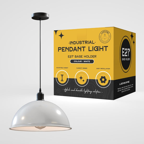 40cm Metal Large Warehouse Pendant Light Dome Easy to Fit Large  ~6197 – White