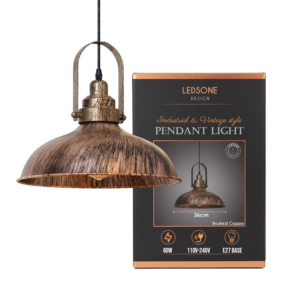 Vintage Style Brushed Copper Metal Ceiling Pendant Light~6468 – No