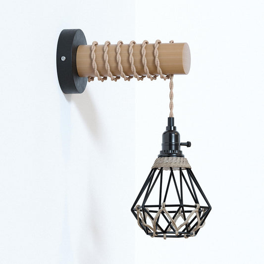 Farmhouse wall lamp with Edison bulb glowing, bedroom lighting