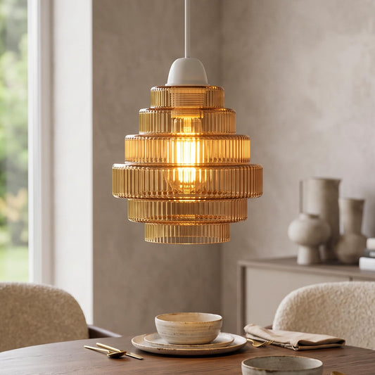 Ø13cm H15.5 Mini Tiered Beehive Ribbed Glass Shade ~6926