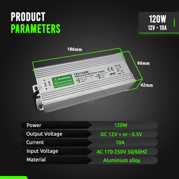 IP67 DC 12V Waterproof LED Driver LED Power Supply Ledsone Transformer ~ 4490 – 120W(2 OUT)