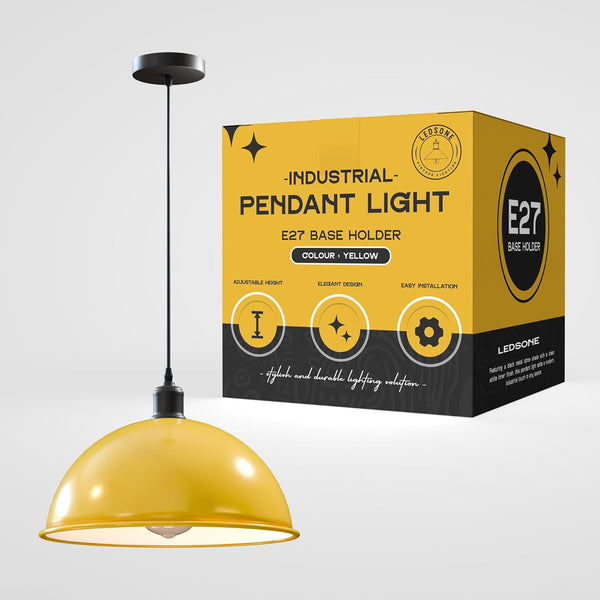 40cm Metal Large Warehouse Pendant Light Dome Easy to Fit Large  ~6197 – Yellow