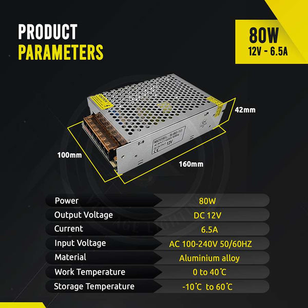 LED Transformer DC 12V Switching Power Supply Enclosed Metal Case ~1406 – 80W
