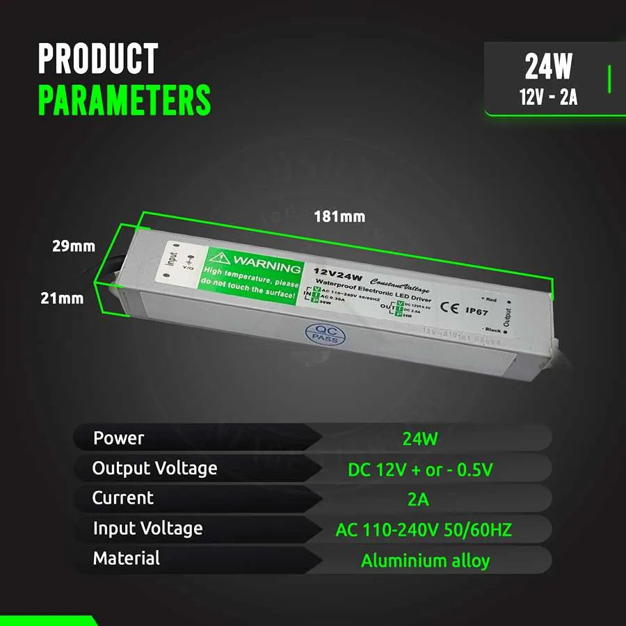 LED Driver DC 12V waterproof IP67 24w Constant Voltage Power Supply-Product Parameters