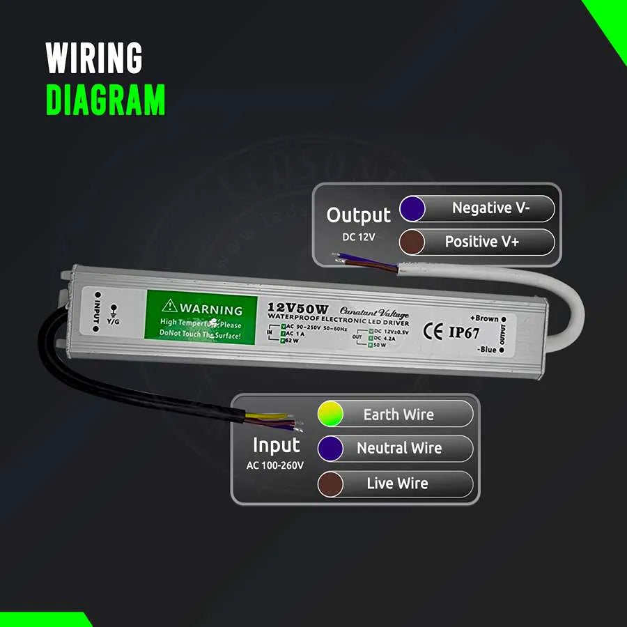 LED Driver DC 12V waterproof IP67 10w to 350w Constant Voltage Power Supply-Wiring diagram