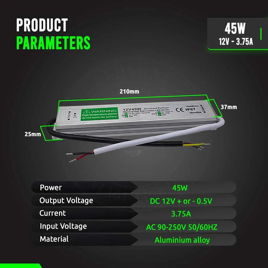 LED Driver DC 12V waterproof IP67 45w Constant Voltage Power Supply-Product Parameters