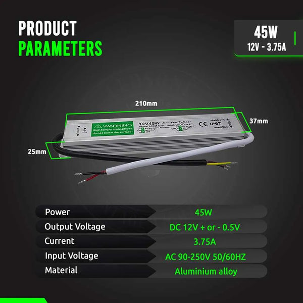 IP67 DC 12V Waterproof LED Driver LED Power Supply Ledsone Transformer ~ 4490 – 45W