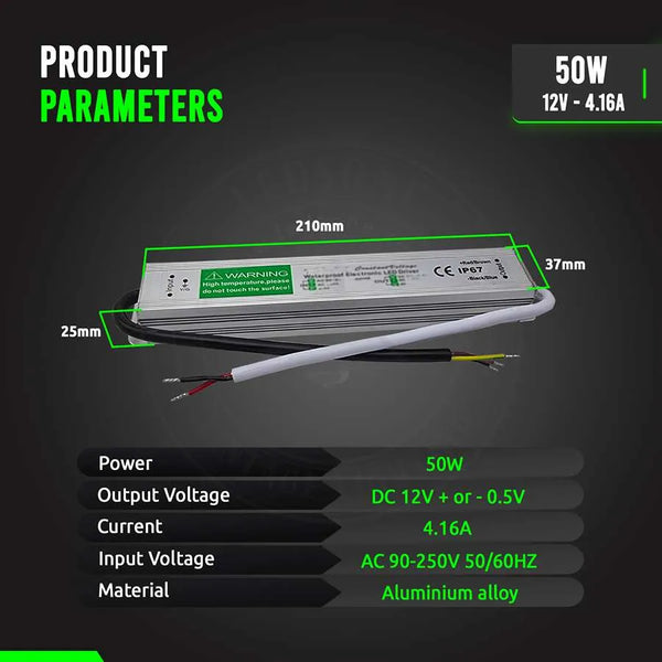 IP67 DC 12V Waterproof LED Driver LED Power Supply Ledsone Transformer ~ 4490 – 50w