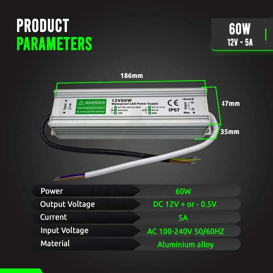 LED Driver DC 12V waterproof IP67 60w Constant Voltage Power Supply-Product Parameters