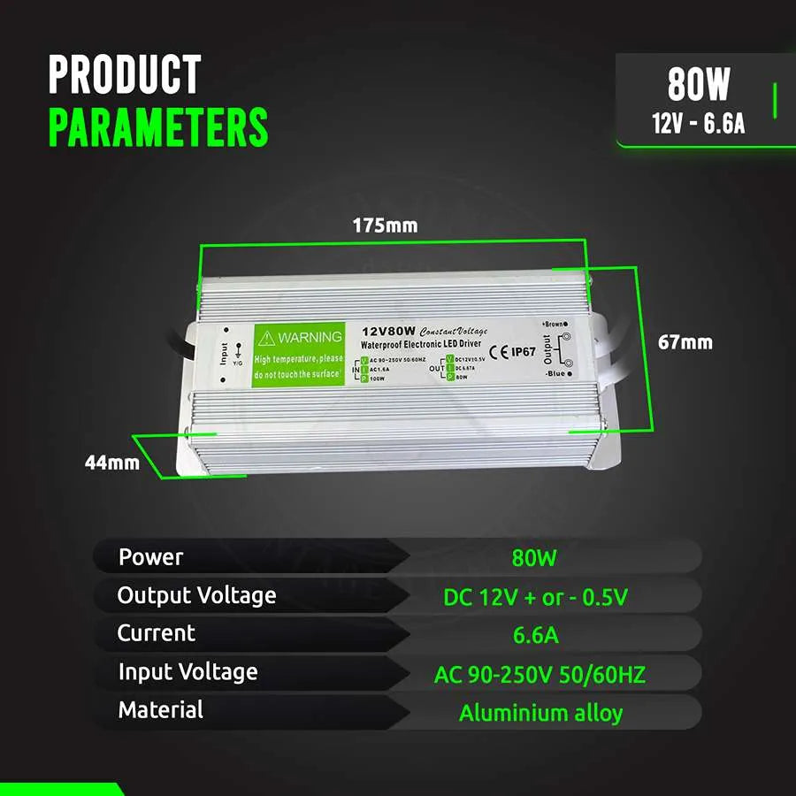 LED Driver DC 12V waterproof IP67 80w Constant Voltage Power Supply-Product Parameters