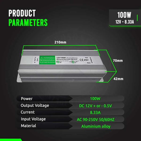 IP67 DC 12V Waterproof LED Driver LED Power Supply Ledsone Transformer ~ 4490 – 100W