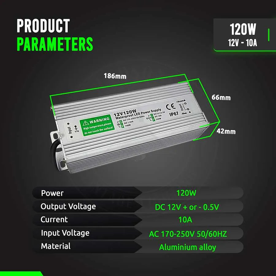 LED Driver DC 12V waterproof IP67 120w Constant Voltage Power Supply-Product Parameters