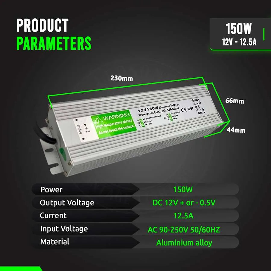 LED Driver DC 12V waterproof IP67 150w Constant Voltage Power Supply-Product Parameters